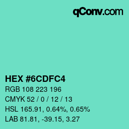カラーコード: HEX #6CDFC4 | qconv.com