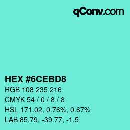 颜色代码: HEX #6CEBD8 | qconv.com