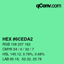 カラーコード: HEX #6CEDA2 | qconv.com