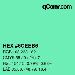 カラーコード: HEX #6CEEB6 | qconv.com
