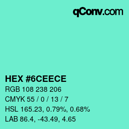 Color code: HEX #6CEECE | qconv.com
