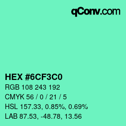 Farbcode: HEX #6CF3C0 | qconv.com