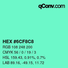 カラーコード: HEX #6CF8C8 | qconv.com
