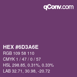 Color code: HEX #6D3A6E | qconv.com