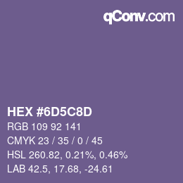 Color code: HEX #6D5C8D | qconv.com