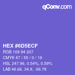 颜色代码: HEX #6D5ECF | qconv.com
