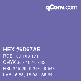 Color code: HEX #6D67AB | qconv.com