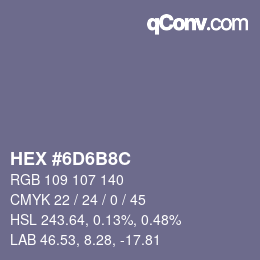 Color code: HEX #6D6B8C | qconv.com