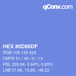 颜色代码: HEX #6D86DF | qconv.com