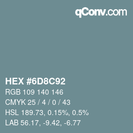 颜色代码: HEX #6D8C92 | qconv.com