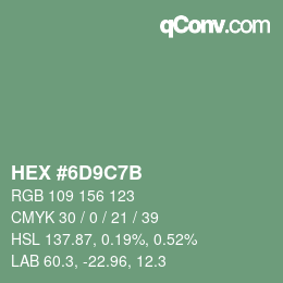 Color code: HEX #6D9C7B | qconv.com