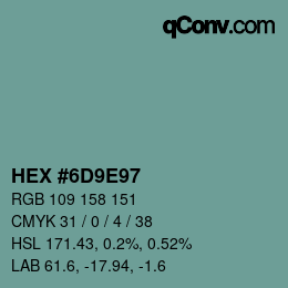 颜色代码: HEX #6D9E97 | qconv.com