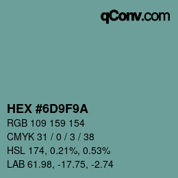 Color code: HEX #6D9F9A | qconv.com