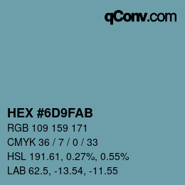 Color code: HEX #6D9FAB | qconv.com