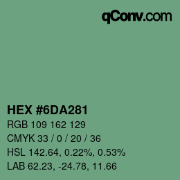 Farbcode: HEX #6DA281 | qconv.com