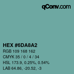 カラーコード: HEX #6DA8A2 | qconv.com