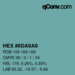 カラーコード: HEX #6DA9A8 | qconv.com