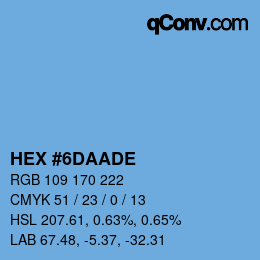 Color code: HEX #6DAADE | qconv.com