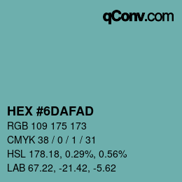 Color code: HEX #6DAFAD | qconv.com