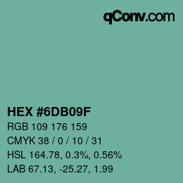 カラーコード: HEX #6DB09F | qconv.com