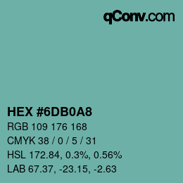Color code: HEX #6DB0A8 | qconv.com