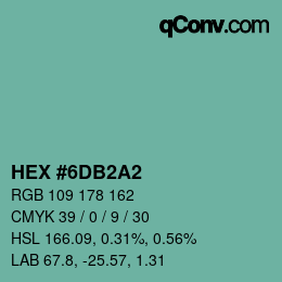 颜色代码: HEX #6DB2A2 | qconv.com