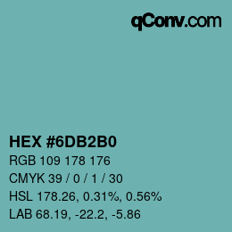 カラーコード: HEX #6DB2B0 | qconv.com