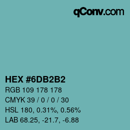 カラーコード: HEX #6DB2B2 | qconv.com