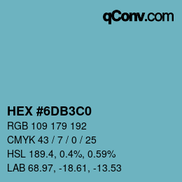 颜色代码: HEX #6DB3C0 | qconv.com