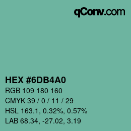 カラーコード: HEX #6DB4A0 | qconv.com
