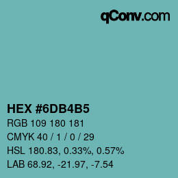 カラーコード: HEX #6DB4B5 | qconv.com