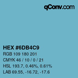 颜色代码: HEX #6DB4C9 | qconv.com