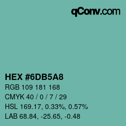 Color code: HEX #6DB5A8 | qconv.com