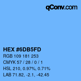颜色代码: HEX #6DB5FD | qconv.com