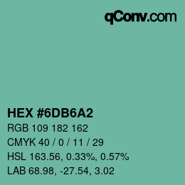 颜色代码: HEX #6DB6A2 | qconv.com