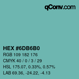 颜色代码: HEX #6DB6B0 | qconv.com