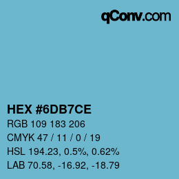 Farbcode: HEX #6DB7CE | qconv.com