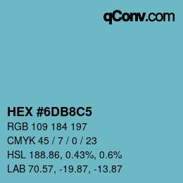 颜色代码: HEX #6DB8C5 | qconv.com