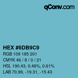 カラーコード: HEX #6DB9C9 | qconv.com