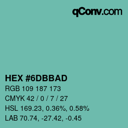 カラーコード: HEX #6DBBAD | qconv.com