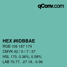 Color code: HEX #6DBBAE | qconv.com