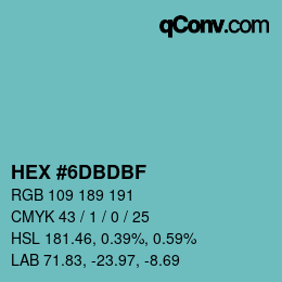 Color code: HEX #6DBDBF | qconv.com