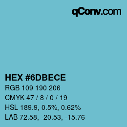 Color code: HEX #6DBECE | qconv.com