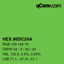 颜色代码: HEX #6DC24A | qconv.com