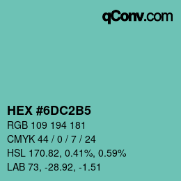 カラーコード: HEX #6DC2B5 | qconv.com