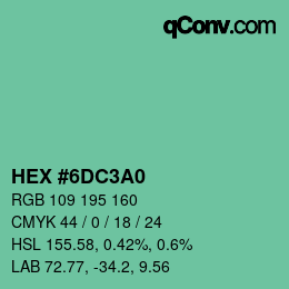 カラーコード: HEX #6DC3A0 | qconv.com
