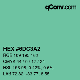 カラーコード: HEX #6DC3A2 | qconv.com