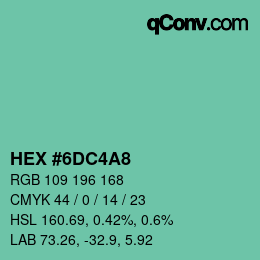 カラーコード: HEX #6DC4A8 | qconv.com