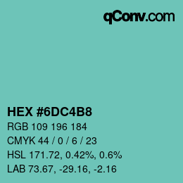 カラーコード: HEX #6DC4B8 | qconv.com