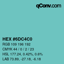 Color code: HEX #6DC4C0 | qconv.com